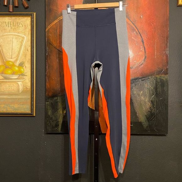 Athleta Crest High Rise Leggings Blue Red Grey Color Block Tights Full Length - Picture 4 of 12